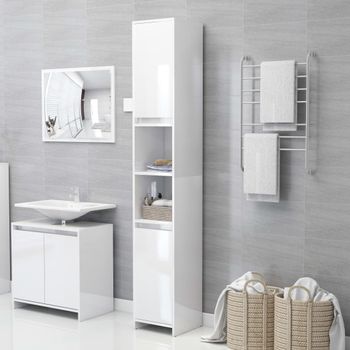 Armario Baño | Mueble Baño Madera Contrachapada Blanco Brillo 30x30x183,5 Cm Cfw739517