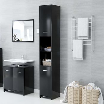 Armario Baño | Mueble Baño Madera Contrachapada Negro Brillo 30x30x183,5 Cm Cfw739522