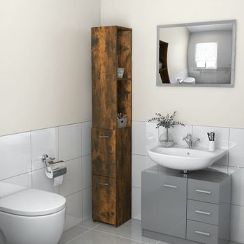 Armario Baño | Mueble Baño Madera Contrachapada Roble Ahumado 25x26,5x170 Cm Cfw739523