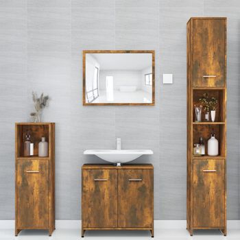 Armario Baño | Mueble Baño Madera Contrachapada Roble Ahumado 30x30x183,5cm Cfw739525