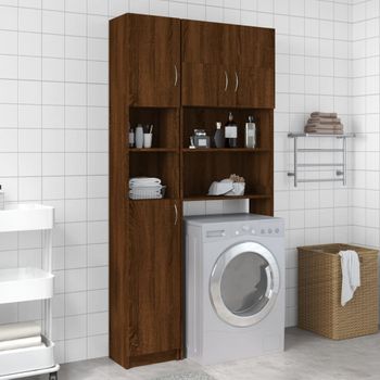 Armario Baño | Mueble Baño Madera Contrachapada Roble Marrón 32x25,5x190 Cm Cfw739528