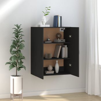 Armario De Pared | Mueble Pared | Armario Colgante De Madera De Ingeniería Negro 69,5x34x90 Cm Cfw739579