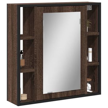 Armario Con Espejo Baño | Mueble Baño Madera Marrón Roble 60x16x60 Cm Cfw739665