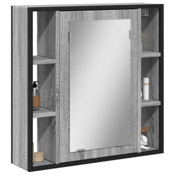 Armario Con Espejo De Baño | Mueble Baño Madera Gris Sonoma 60x16x60 Cm Cfw739671