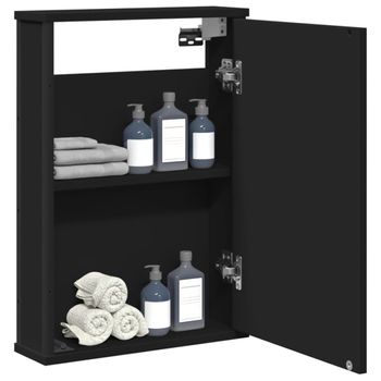 Armario Con Espejo De Baño | Mueble Baño Madera Ingeniería Negro 42x12x60 Cm Cfw739673