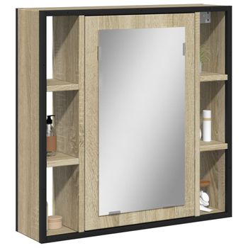 Armario Con Espejo De Baño | Mueble Baño Madera Roble Sonoma 60x16x60 Cm Cfw739677