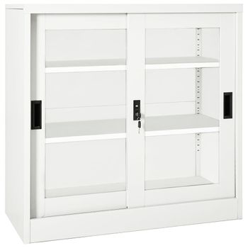 Armario De Almacenamiento | Armario Con Puerta Corredera Acero Blanco 90x40x90 Cm Cfw739682