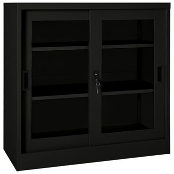 Armario De Almacenamiento | Armario Con Puerta Corredera Acero Negro 90x40x90 Cm Cfw739683