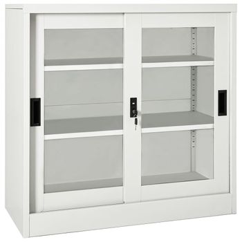 Armario De Almacenamiento | Armario Con Puerta Corredera Gris Claro Acero 90x40x90 Cm Cfw739686