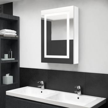 Armario De Baño | Mueble Baño Con Espejo Led Blanco Brillante 50x13x70 Cm Cfw739875