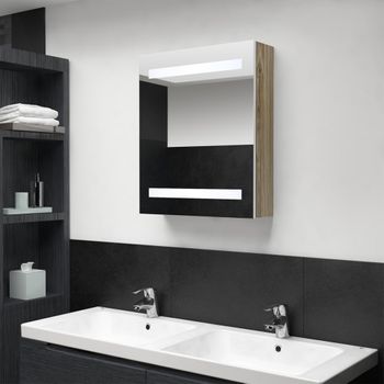 Armario De Baño | Mueble Baño Con Espejo Led Blanco Y Roble 50x14x60 Cm Cfw739876