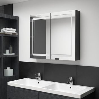 Armario De Baño | Mueble Baño Con Espejo Led Negro Brillante 80x12x68 Cm Cfw739888