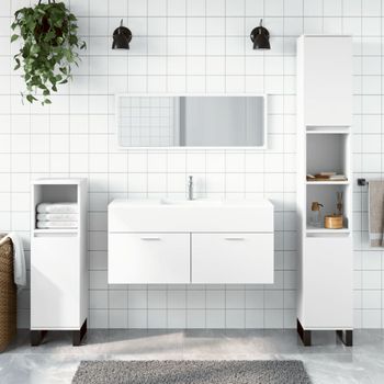 Armario De Baño | Mueble Baño Con Espejo Madera De Ingeniería Blanco Cfw739889