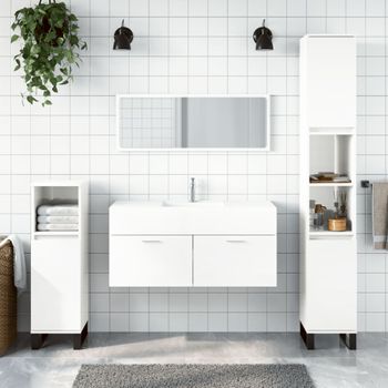 Armario De Baño | Mueble Baño Con Espejo Madera De Ingeniería Blanco Brillo Cfw739891