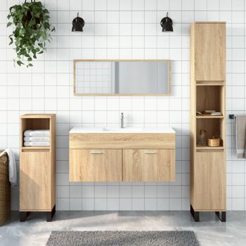 Armario De Baño | Mueble Baño Con Espejo Madera De Ingeniería Roble Sonoma Cfw739897