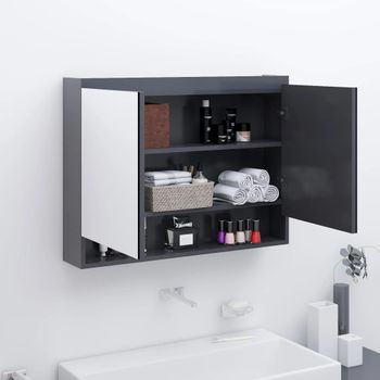 Armario De Baño | Mueble Baño Con Espejo Mdf Gris 80x15x60 Cm Cfw739902