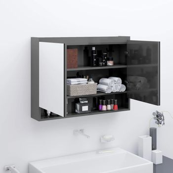 Armario De Baño | Mueble Baño Con Espejo Mdf Gris Brillante 80x15x60 Cm Cfw739904