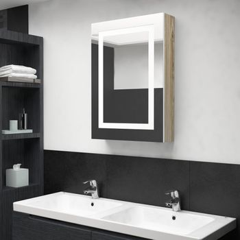 Armario De Baño | Mueble Baño Con Espejo Y Led Blanco Y Roble 50x13x70 Cm Cfw739908