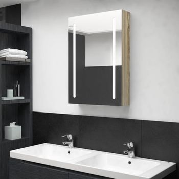 Armario De Baño | Mueble Baño Con Espejo Y Led Color Roble 50x13x70 Cm Cfw739911