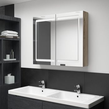 Armario De Baño | Mueble Baño Con Espejo Y Led Color Roble 80x12x68 Cm Cfw739912