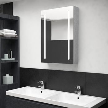 Armario De Baño | Mueble Baño Con Espejo Y Led Gris Hormigón 50x13x70 Cm Cfw739916