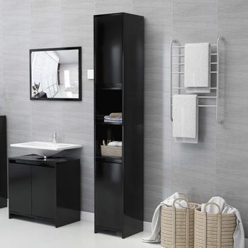 Armario De Baño | Mueble Baño De Madera Contrachapada Negro 30x30x183,5 Cm Cfw739928