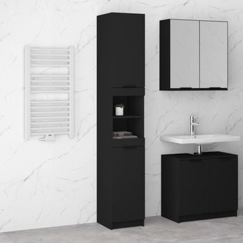 Armario De Baño | Mueble Baño De Madera Contrachapada Negro 32x34x188,5 Cm Cfw739929