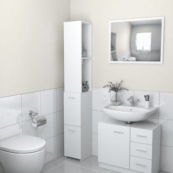 Armario De Baño | Mueble Baño Madera Contrachapada Blanco 25x26,5x170 Cm Cfw739960