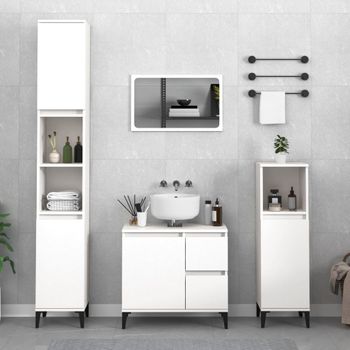 Armario De Baño | Mueble Baño Madera Contrachapada Blanco 30x30x100 Cm Cfw739961