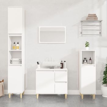 Armario De Baño | Mueble Baño Madera Contrachapada Blanco 30x30x100 Cm Cfw739962