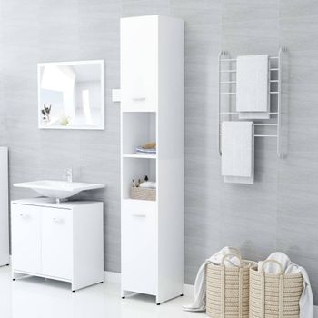 Armario De Baño | Mueble Baño Madera Contrachapada Blanco 30x30x183,5 Cm Cfw739966