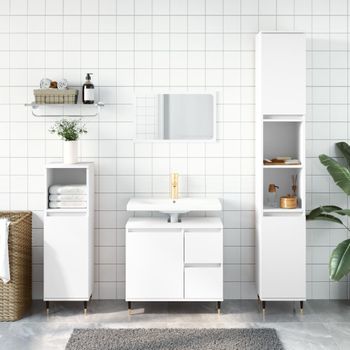 Armario De Baño | Mueble Baño Madera Contrachapada Blanco 30x30x190 Cm Cfw739969