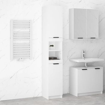 Armario De Baño | Mueble Baño Madera Contrachapada Blanco 32x34x188,5 Cm Cfw739977