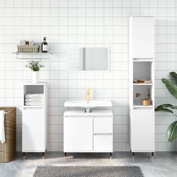 Armario De Baño | Mueble Baño Madera Contrachapada Blanco 65x33x60 Cm Cfw739984