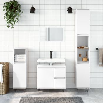 Armario De Baño | Mueble Baño Madera Contrachapada Blanco Brillo 30x30x190 Cm Cfw739999