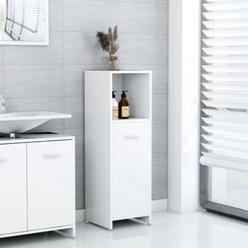 Armario De Baño | Mueble Baño Madera Contrachapada Blanco Brillo 30x30x95 Cm Cfw740003