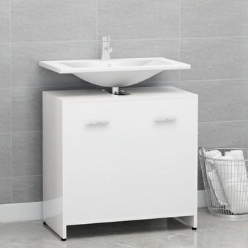 Armario De Baño | Mueble Baño Madera Contrachapada Blanco Brillo 60x33x61 Cm Cfw740007