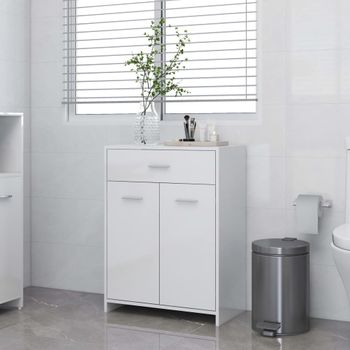 Armario De Baño | Mueble Baño Madera Contrachapada Blanco Brillo 60x33x80 Cm Cfw740008