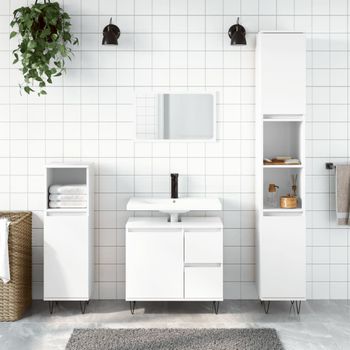 Armario De Baño | Mueble Baño Madera Contrachapada Blanco Brillo 65x33x60 Cm Cfw740012