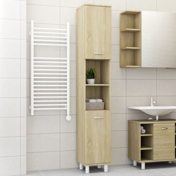 Armario De Baño | Mueble Baño Madera Contrachapada Color Roble 30x30x179 Cm Cfw740013