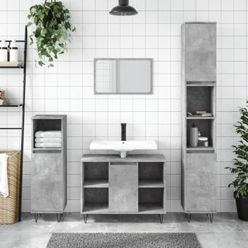 Armario De Baño | Mueble Baño Madera Contrachapada Gris Hormigón 30x30x100 Cm Cfw740025