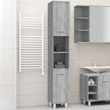 Armario De Baño | Mueble Baño Madera Contrachapada Gris Sonoma 30x30x179 Cm Cfw740049