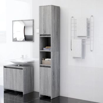 Armario De Baño | Mueble Baño Madera Contrachapada Gris Sonoma 30x30x183,5 Cm Cfw740050