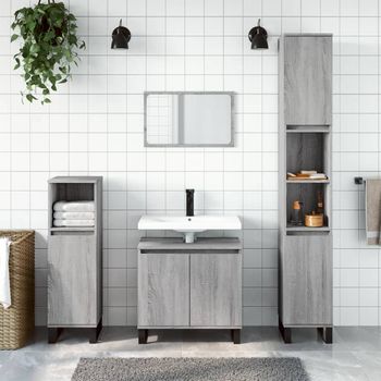 Armario De Baño | Mueble Baño Madera Contrachapada Gris Sonoma 30x30x190 Cm Cfw740051