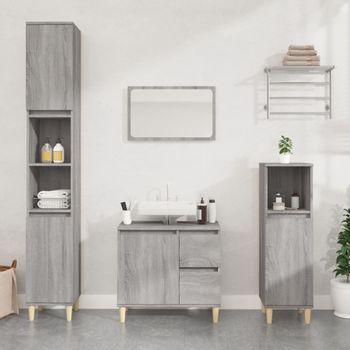 Armario De Baño | Mueble Baño Madera Contrachapada Gris Sonoma 30x30x190 Cm Cfw740052