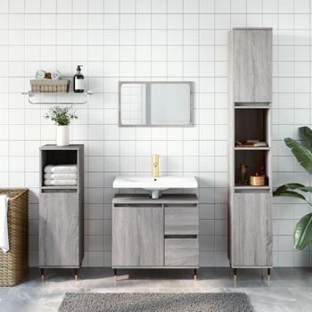 Armario De Baño | Mueble Baño Madera Contrachapada Gris Sonoma 30x30x190 Cm Cfw740054