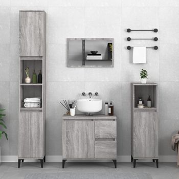 Armario De Baño | Mueble Baño Madera Contrachapada Gris Sonoma 30x30x190 Cm Cfw740055