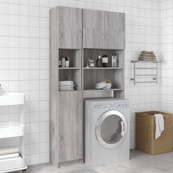 Armario De Baño | Mueble Baño Madera Contrachapada Gris Sonoma 32x25,5x190 Cm Cfw740057