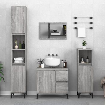 Armario De Baño | Mueble Baño Madera Contrachapada Gris Sonoma 65x33x60 Cm Cfw740067