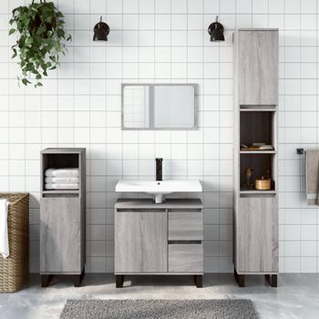 Armario De Baño | Mueble Baño Madera Contrachapada Gris Sonoma 65x33x60 Cm Cfw740068